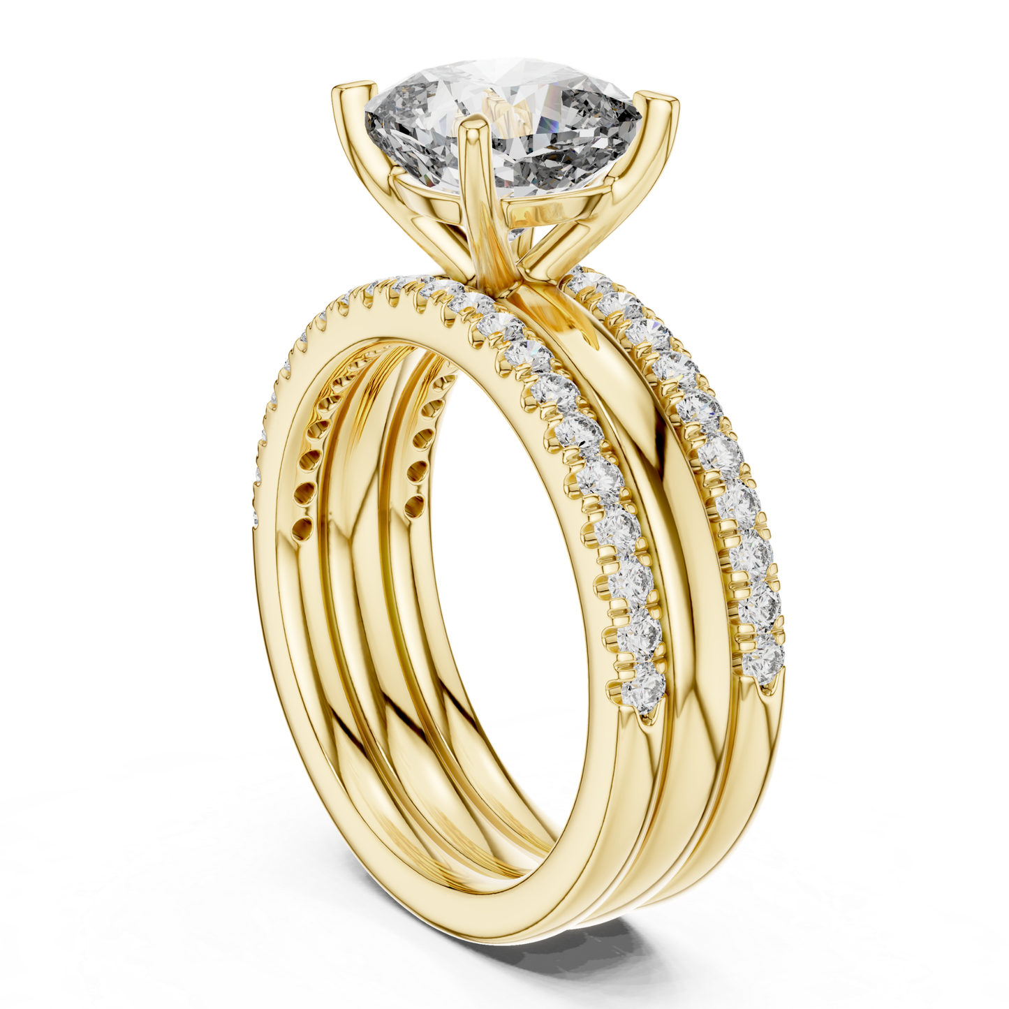 Cushion Cut Diamond Bridal Ring Set | Luxury Gold Wedding Style
