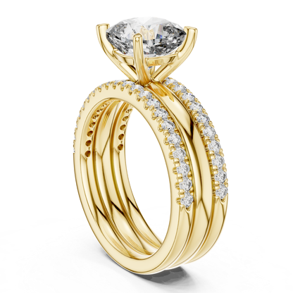 Cushion Cut Diamond Bridal Ring Set | Luxury Gold Wedding Style