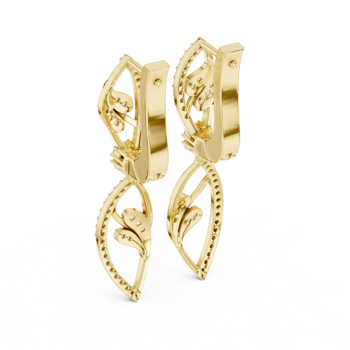 Floral Leaf Diamond Drop Earrings | Elegant Nature Inspired Luxury