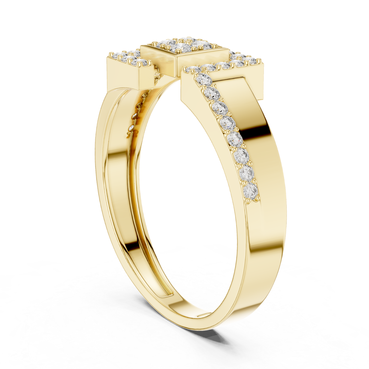 Round Diamond Geometric Square Ring | Modern Luxury Style