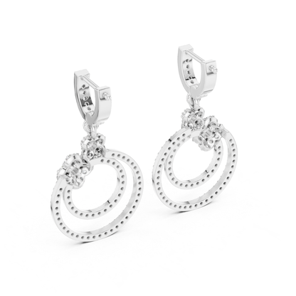 Double Circle Diamond Drop Earrings with Floral Accent | Modern Luxury