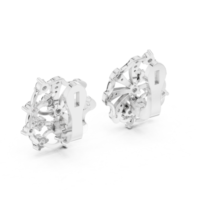 Floral Diamond Stud Earrings with Openwork Fan Design | Radiant Bloom