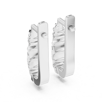 Ribbed Diamond Hoop Earrings with Round Brilliance | Modern Gold Elegance