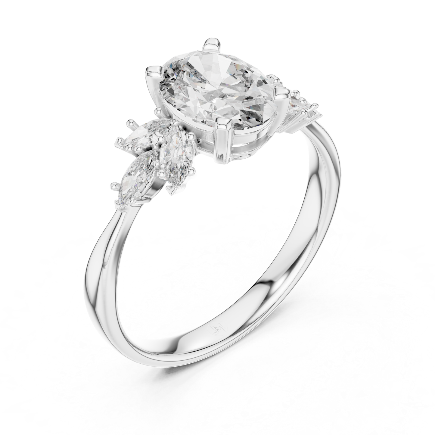 Ovaler Diamantring mit floralen Seitensteinen | 18 Karat Gold