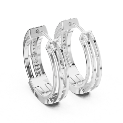 Rectangular Diamond Hoop Earrings with Double Row Brilliance | Modern Luxury
