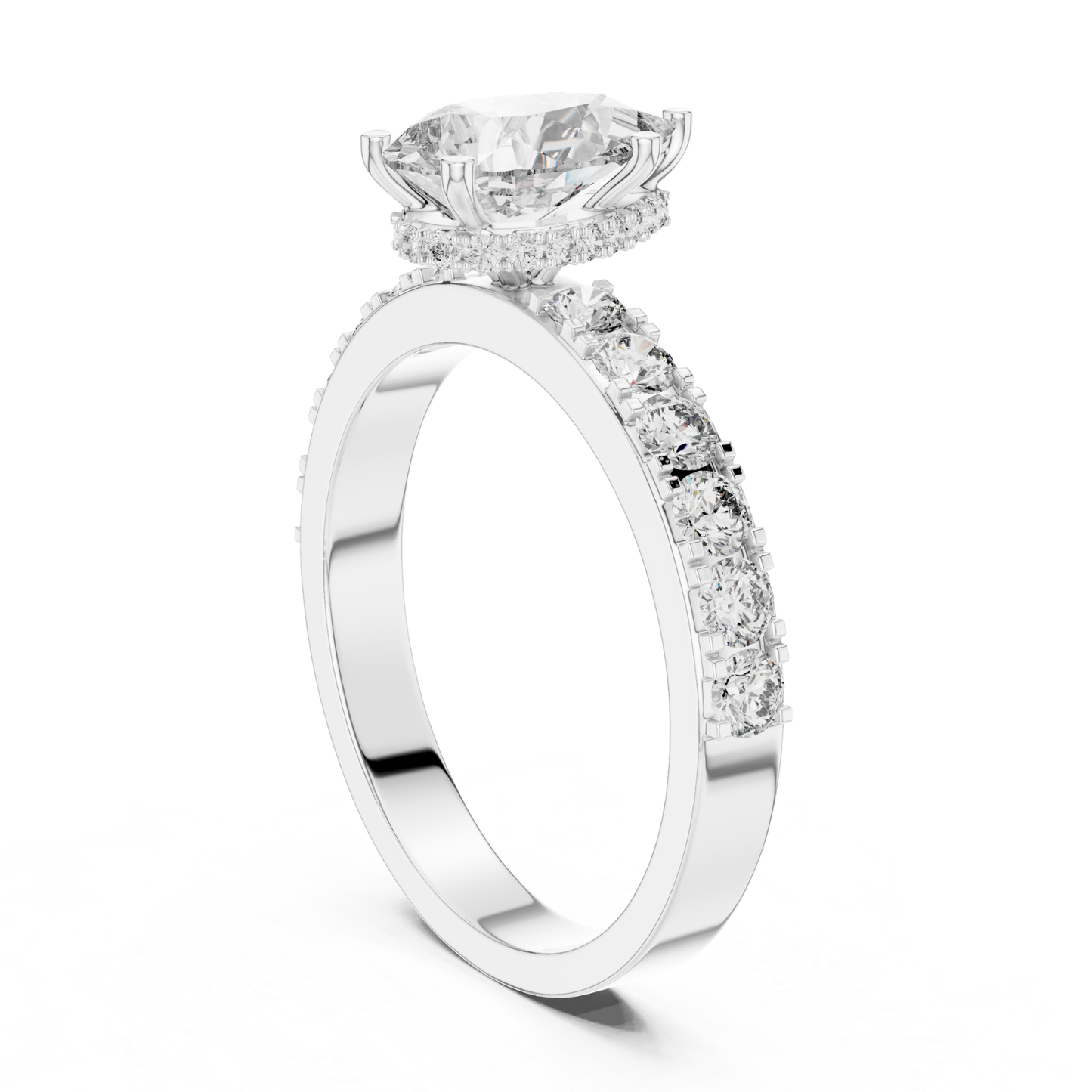 Pear Shape Diamond Ring With Side Round Accent Stones | 18K