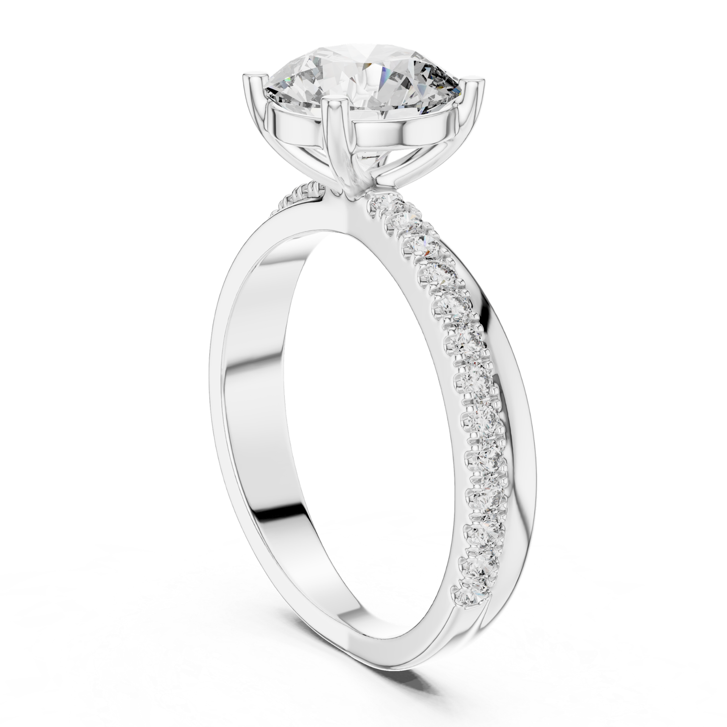 Round Brilliant Solitaire Diamond Ring with Pave Band | Timeless Luxury