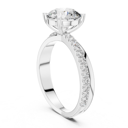 Round Brilliant Solitaire Diamond Ring with Pave Band | Timeless Luxury