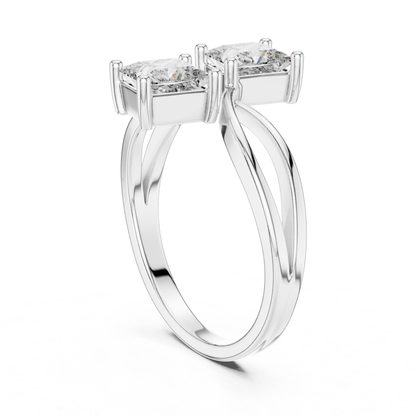 Princess Cut Diamond Bypass Ring | Double Stone Luxury Design