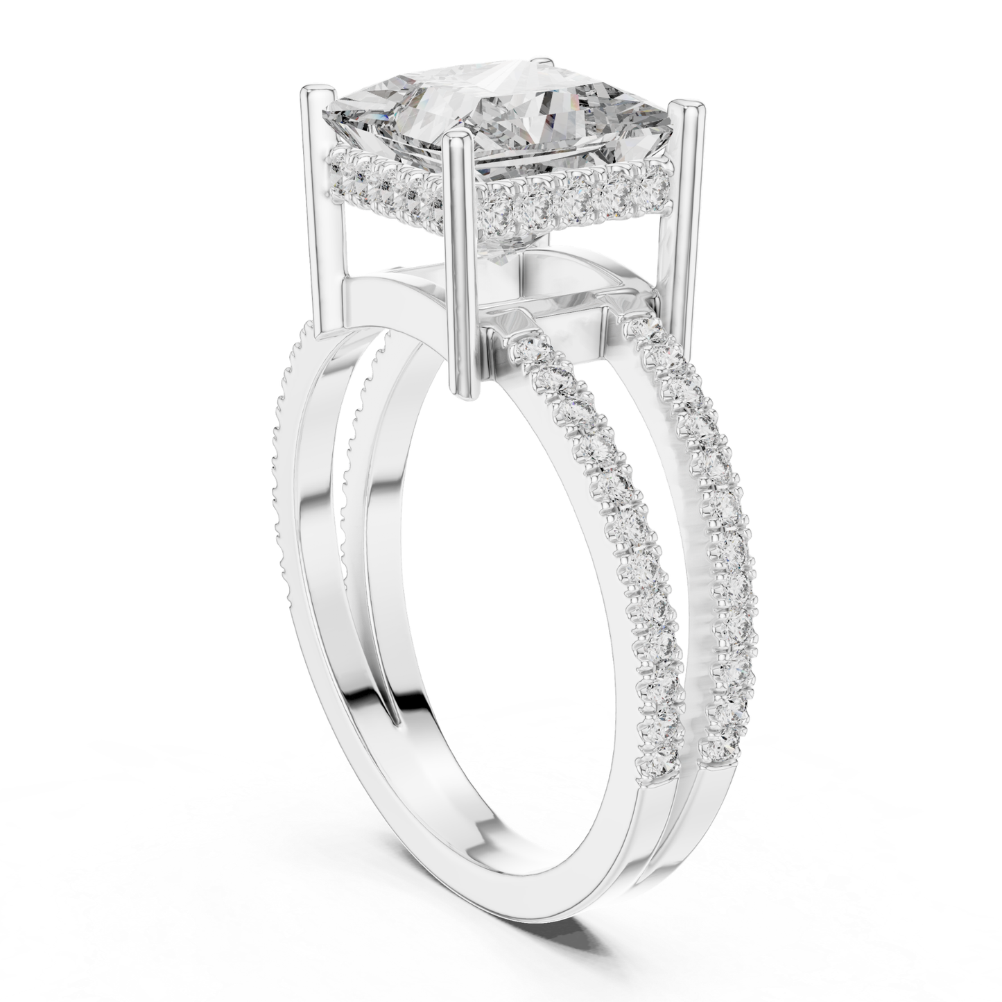 Princess Cut Split Shank Diamond Ring | Luxury Gold Style