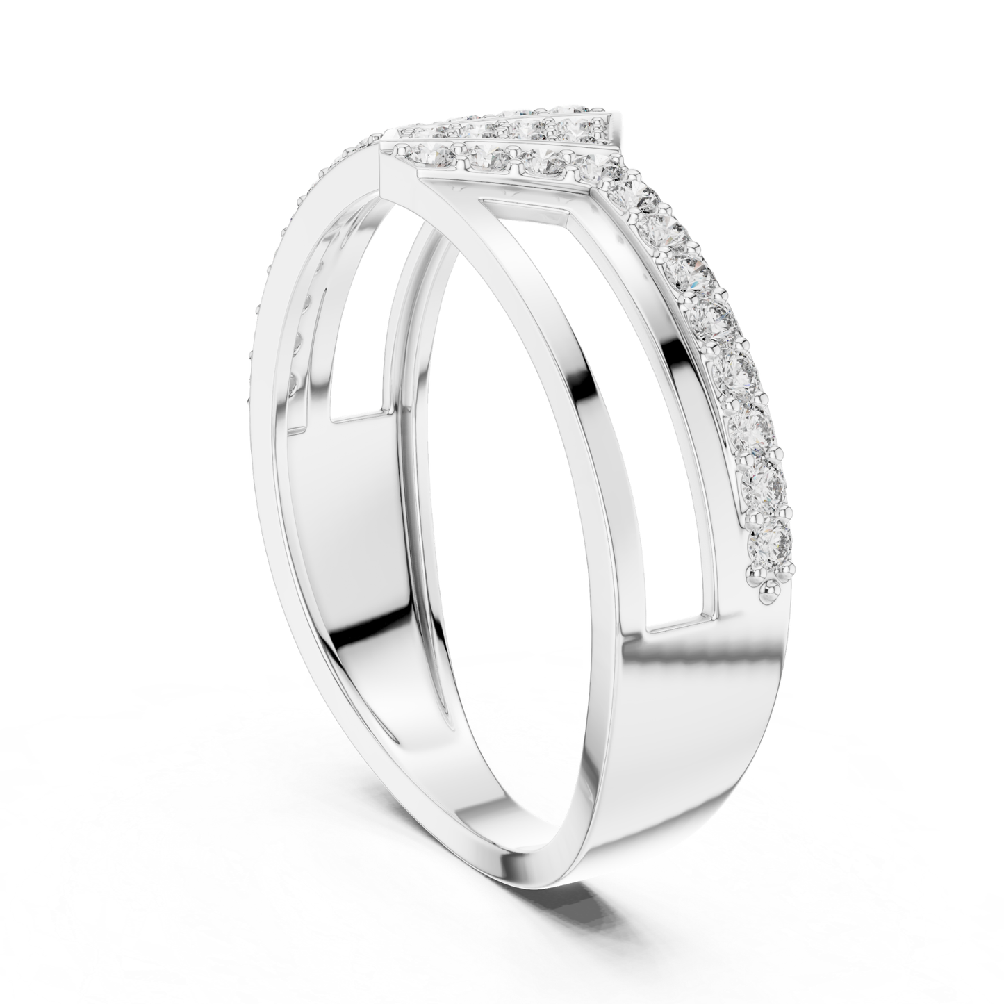 Luxury Geometric Diamond Open Ring | Modern White Gold Style