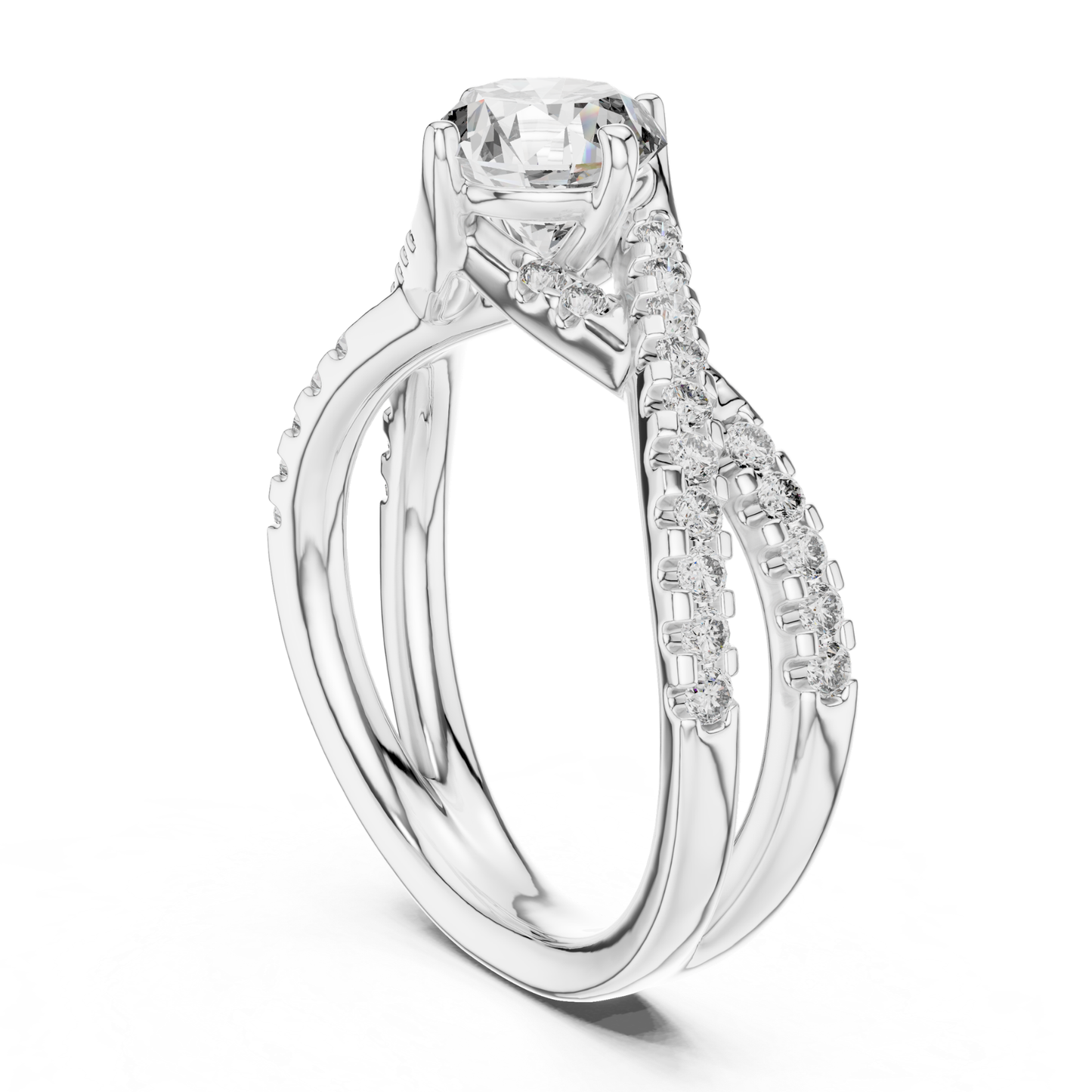 Round Cut Diamond Criss Cross Engagement Ring | Luxury Bridal Style