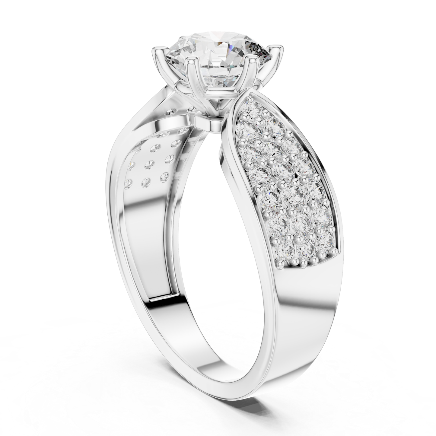 Round Cut Diamond Ring with Wide Pave Shoulders | Bold & Brilliant