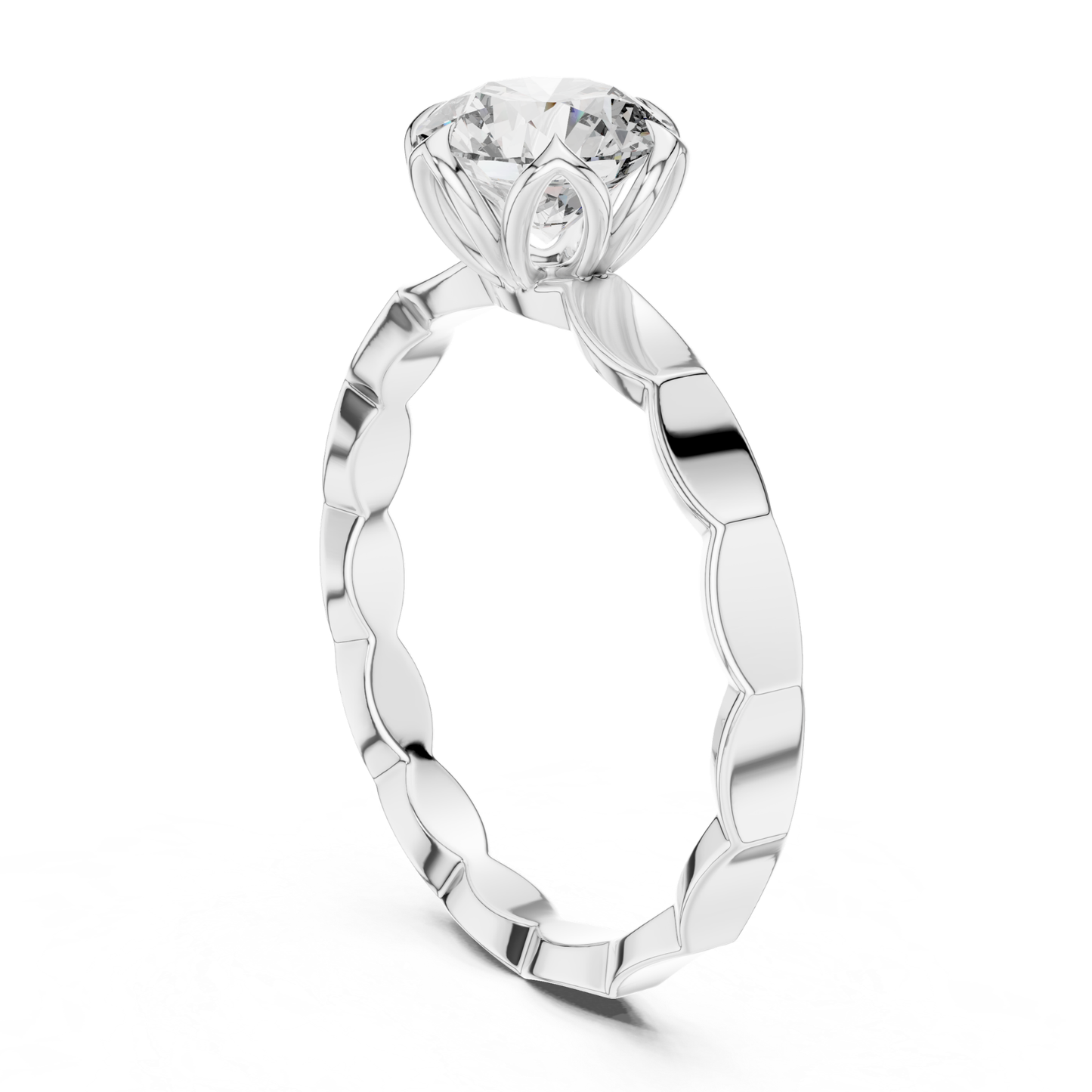 Round Diamond Floral Band Ring | 18K Gold Fine Jewelry