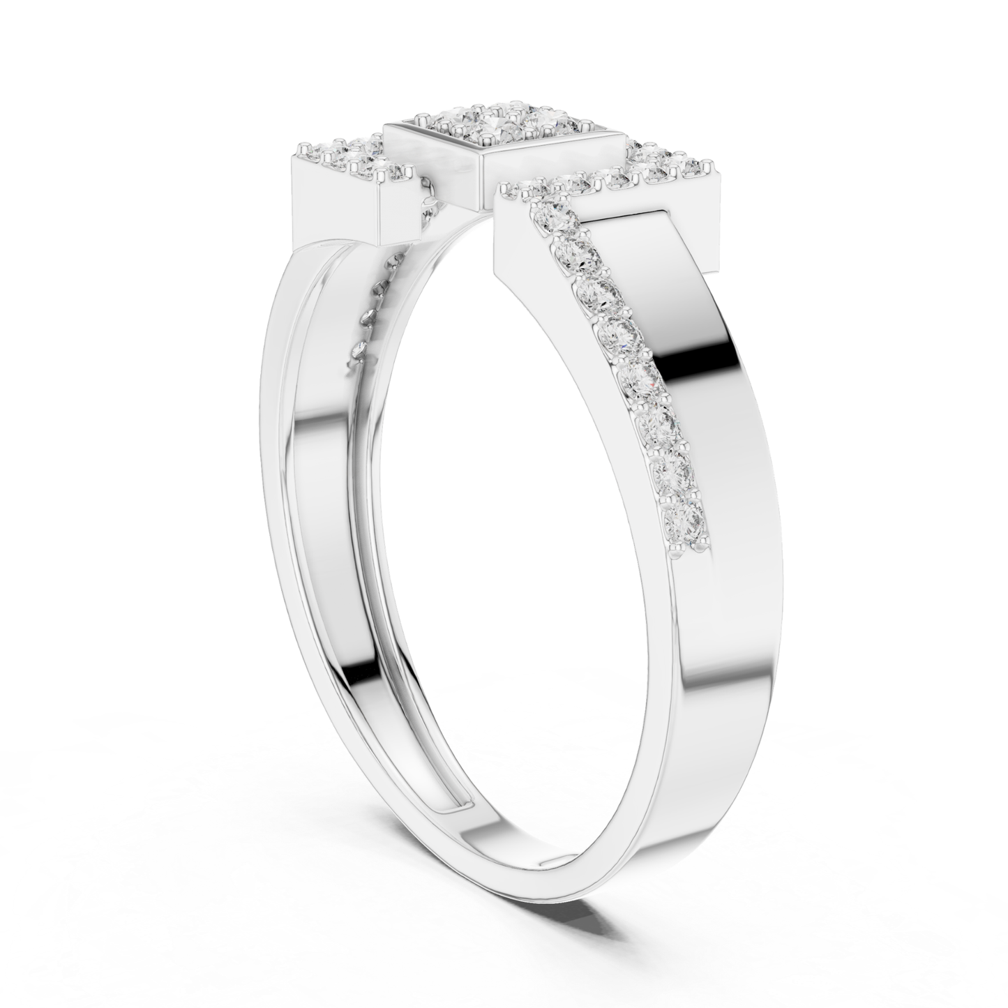 Round Diamond Geometric Square Ring | Modern Luxury Style