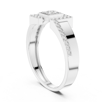 Round Diamond Geometric Square Ring | Modern Luxury Style