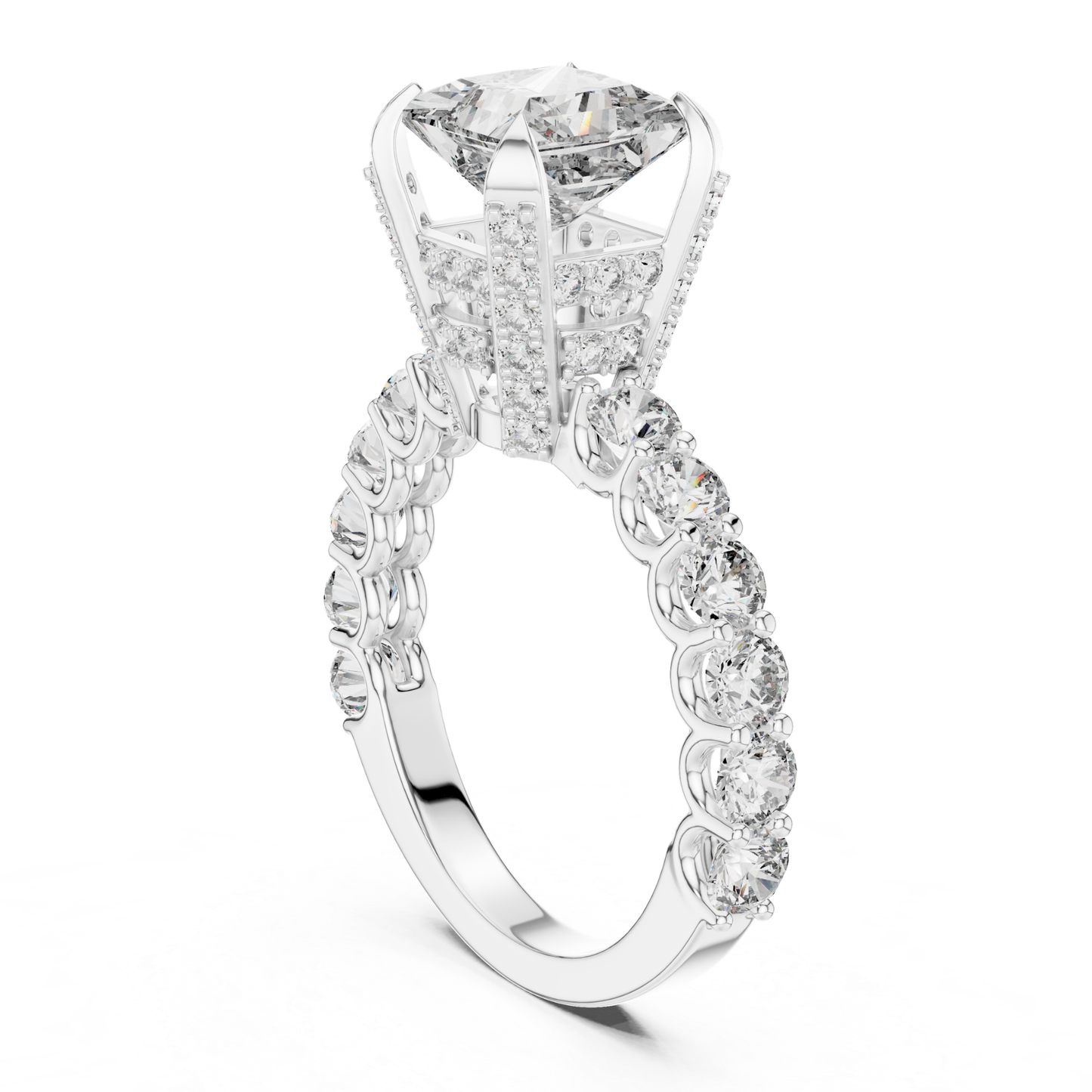 Princess Cut Diamond Ring with Pave Band | Royal Reign of Brilliance
