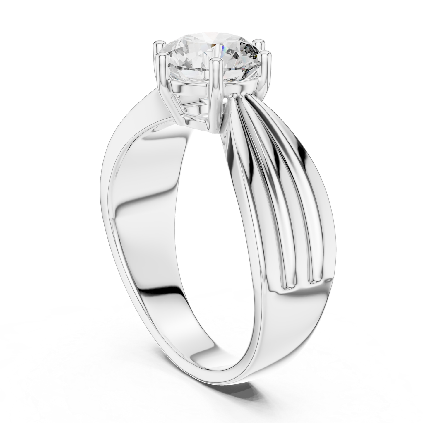 Round Cut Diamond Ring with Layered Band Design | 18K Gold