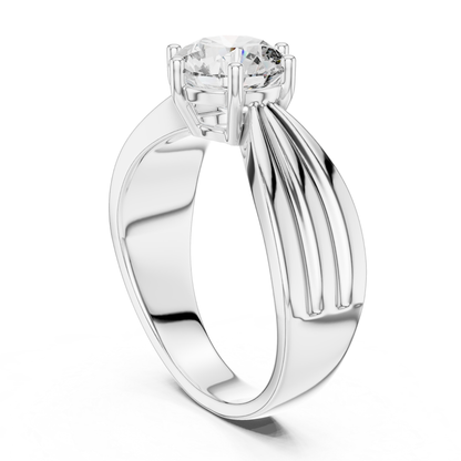Round Cut Diamond Ring with Layered Band Design | 18K Gold