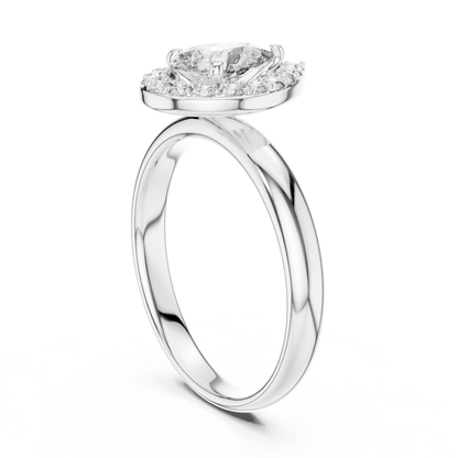 Pear Shape Halo Diamond Ring With Round Accent Stones | 18K