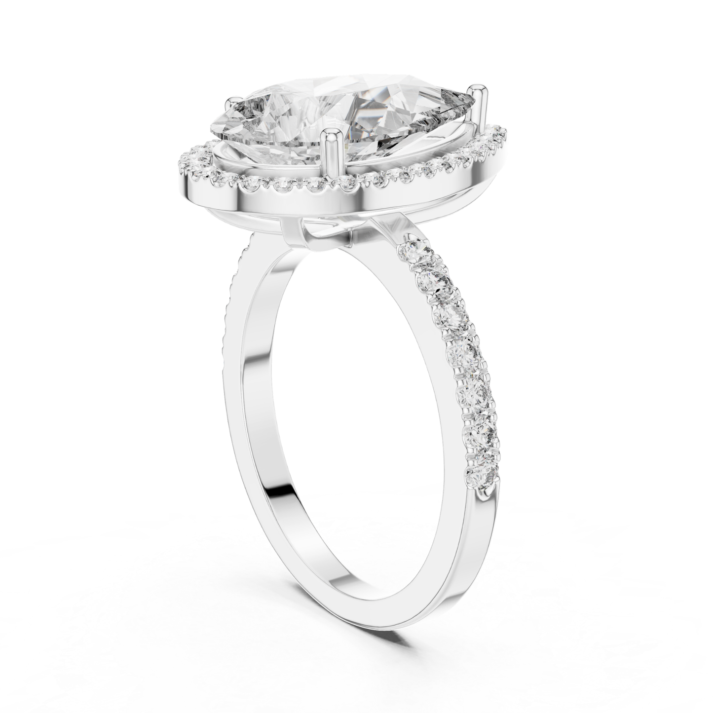 Pear Cut Diamond Halo Ring with Pave Band | Teardrops of Brilliance