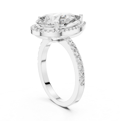 Pear Cut Diamond Halo Ring with Pave Band | Teardrops of Brilliance