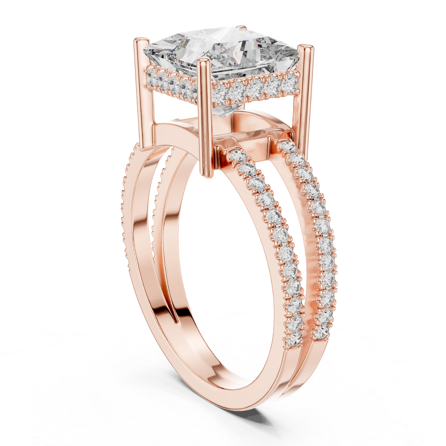 Princess Cut Split Shank Diamond Ring | Luxury Gold Style