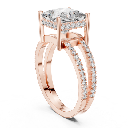 Princess Cut Split Shank Diamond Ring | Luxury Gold Style