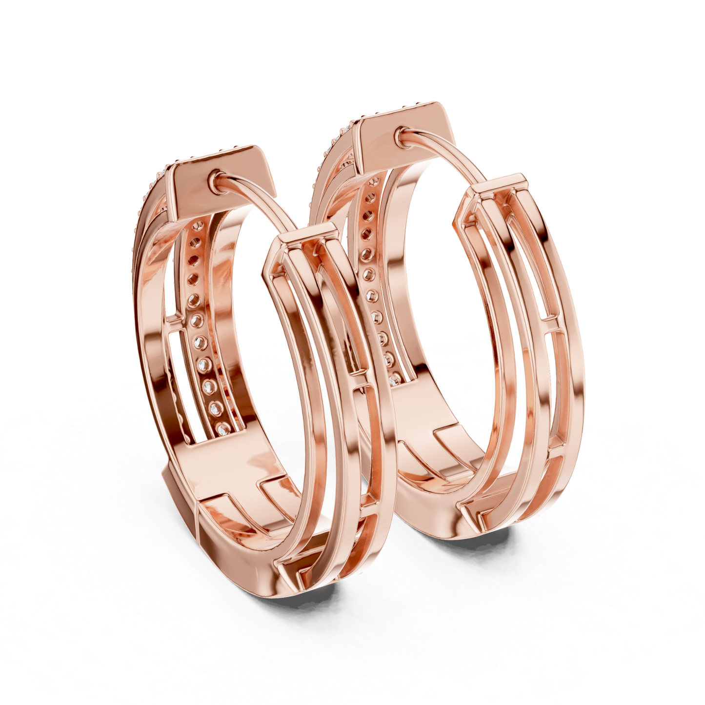 Rectangular Diamond Hoop Earrings with Double Row Brilliance | Modern Luxury
