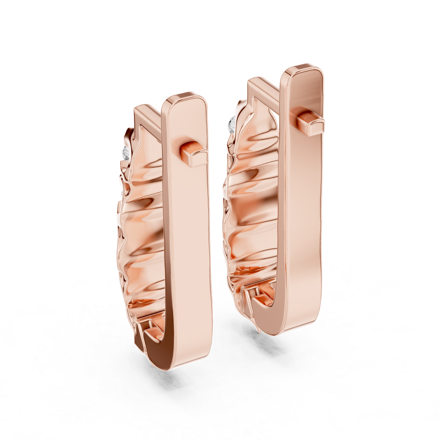 Ribbed Diamond Hoop Earrings with Round Brilliance | Modern Gold Elegance