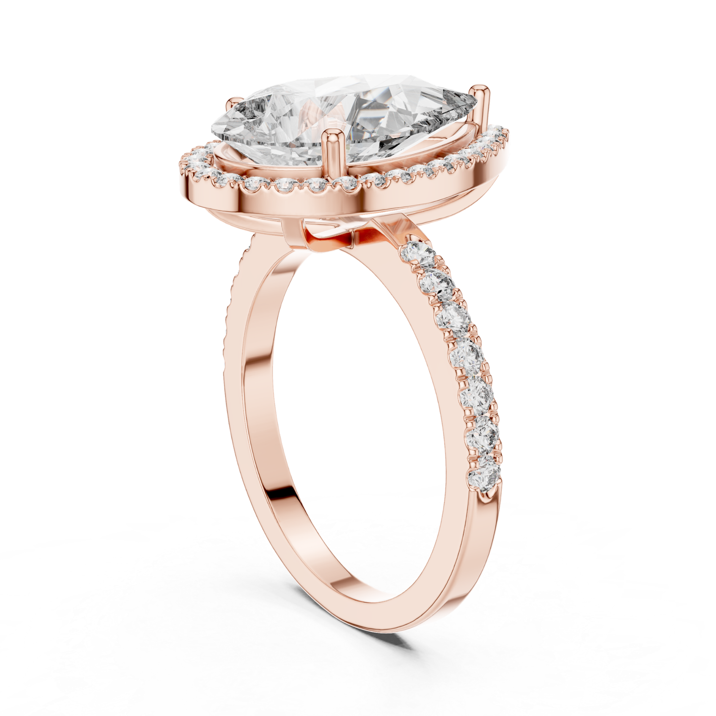 Pear Cut Diamond Halo Ring with Pave Band | Teardrops of Brilliance