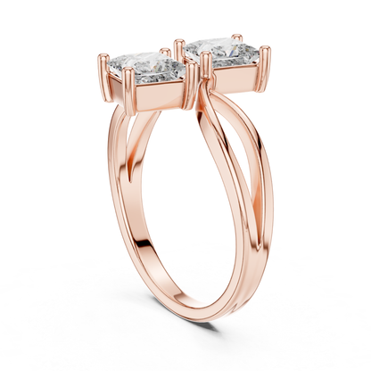 Princess Cut Diamond Bypass Ring | Double Stone Luxury Design