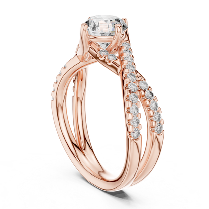 Round Cut Diamond Criss Cross Engagement Ring | Luxury Bridal Style