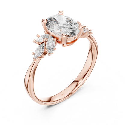Ovaler Diamantring mit floralen Seitensteinen | 18 Karat Gold