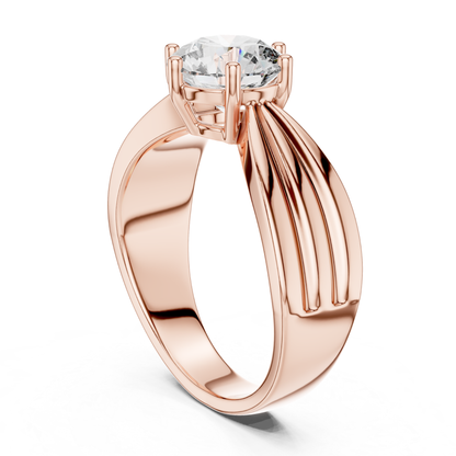 Round Cut Diamond Ring with Layered Band Design | 18K Gold