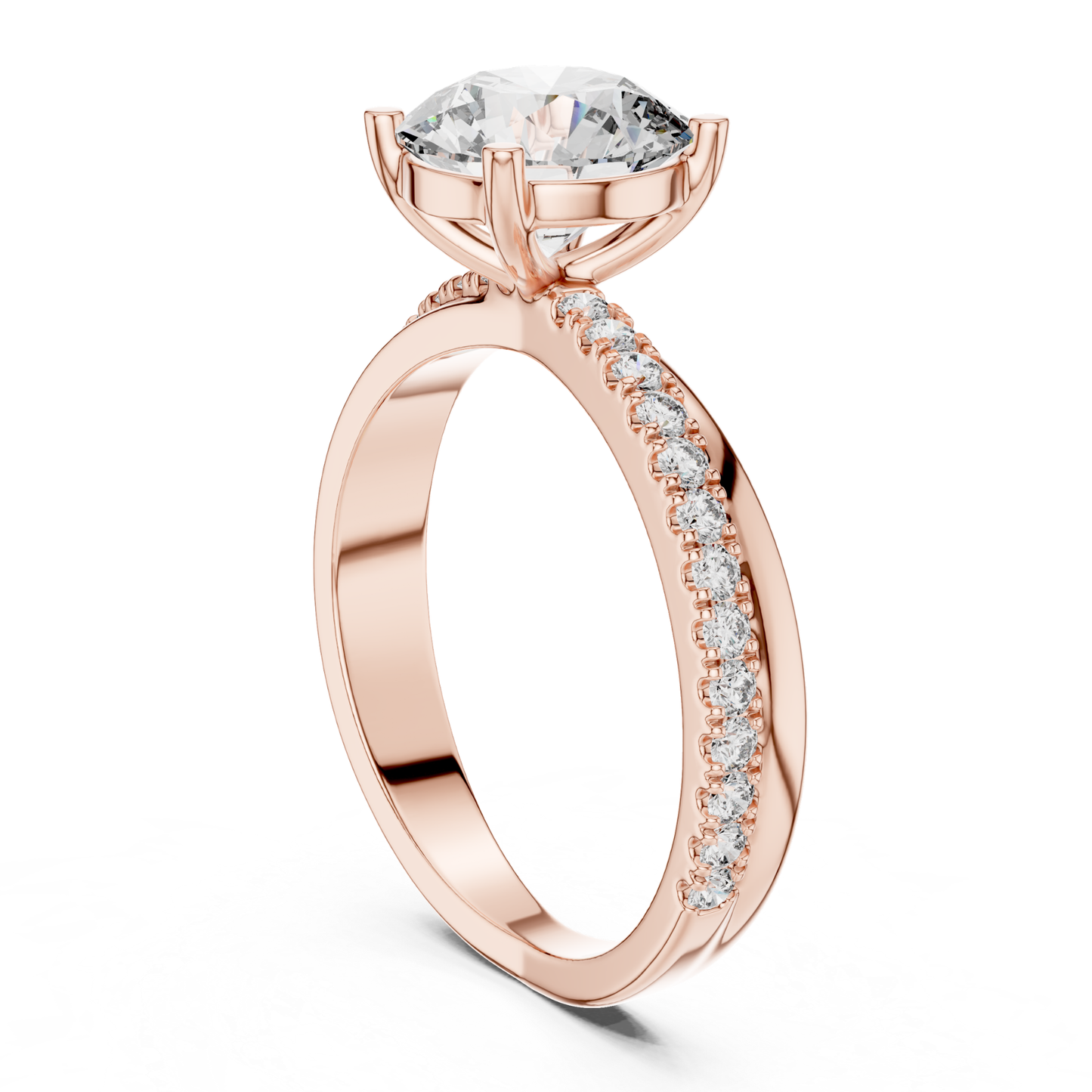 Round Brilliant Solitaire Diamond Ring with Pave Band | Timeless Luxury