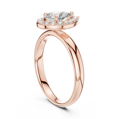 Pear Shape Halo Diamond Ring With Round Accent Stones | 18K