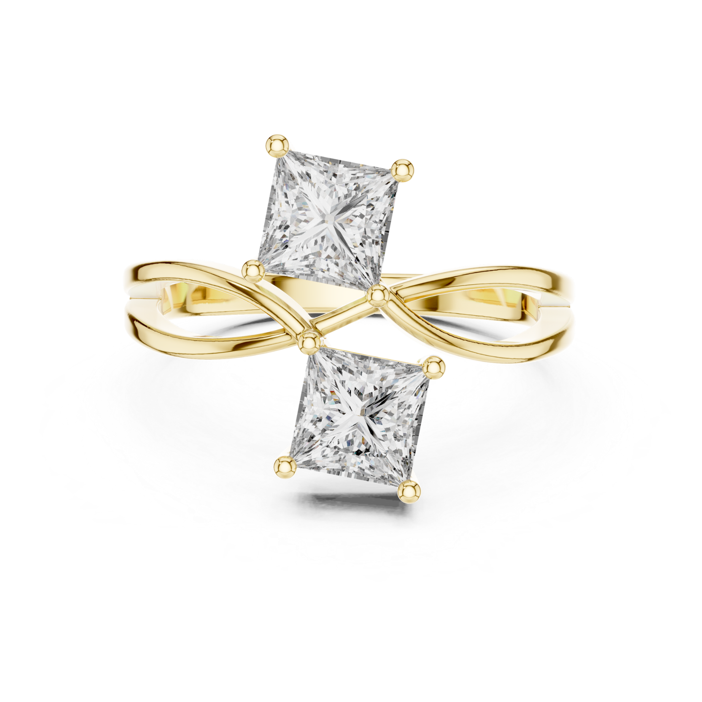 Princess Cut Diamond Bypass Ring | Double Stone Luxury Design