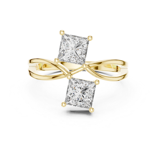 Princess Cut Diamond Bypass Ring | Double Stone Luxury Design