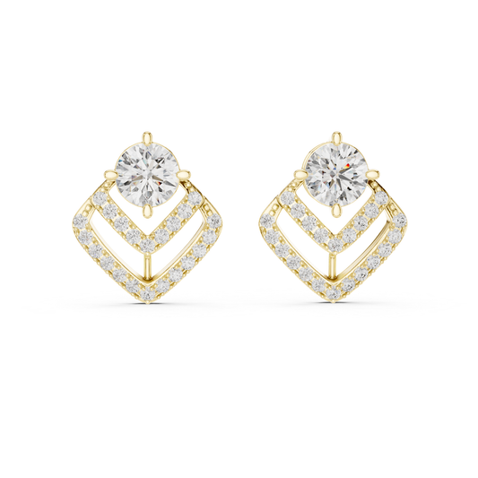 Round Diamond Chevron Halo Stud Earrings | Prong 18K Gold