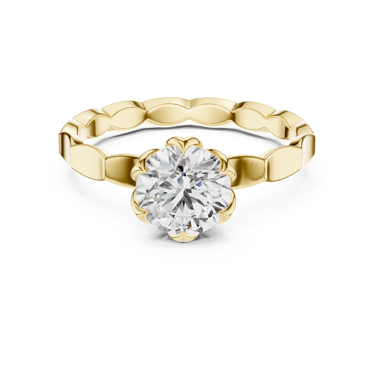 Round Diamond Floral Band Ring | 18K Gold Fine Jewelry