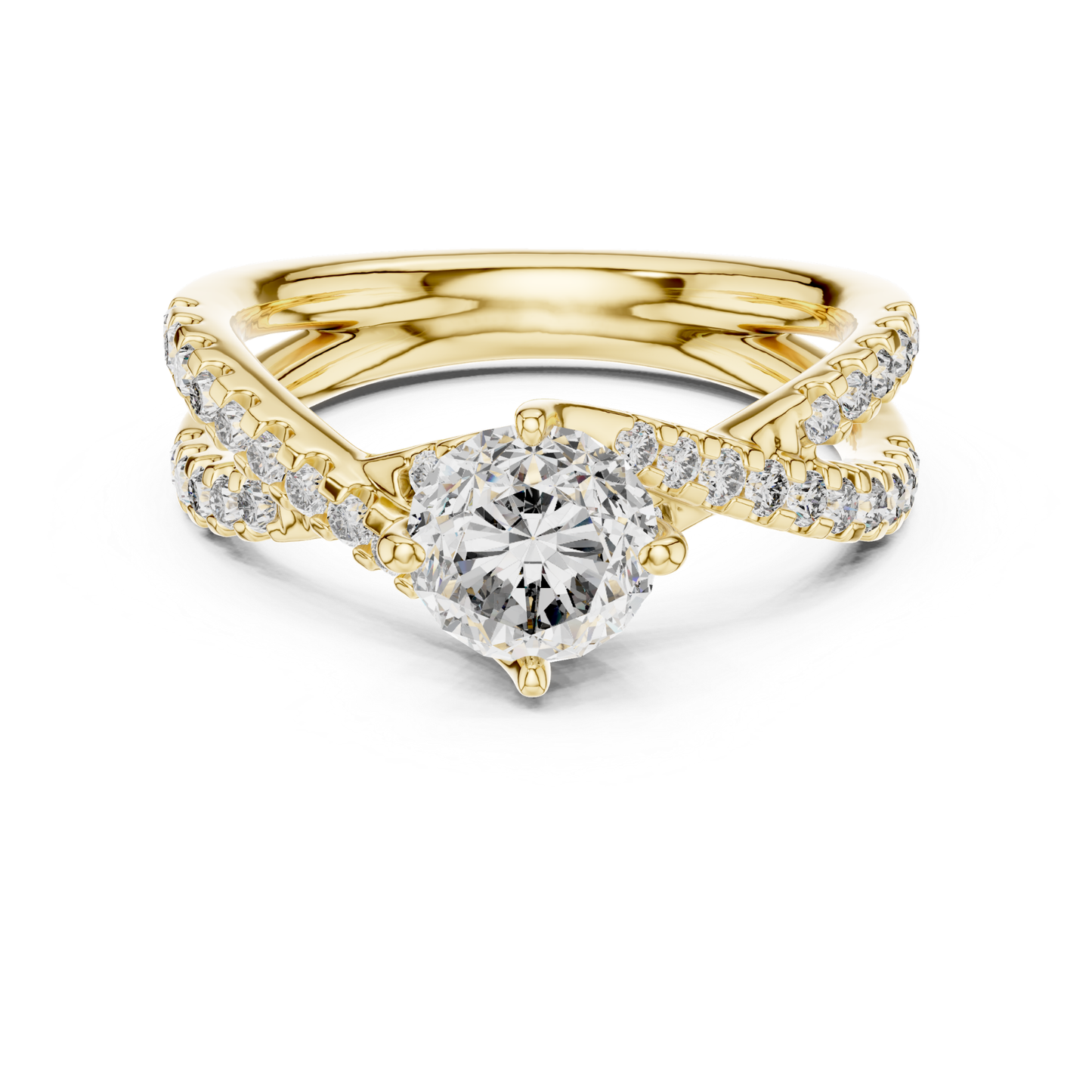 Round Cut Diamond Criss Cross Engagement Ring | Luxury Bridal Style