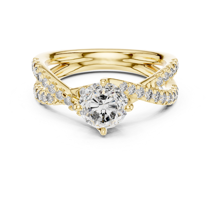 Round Cut Diamond Criss Cross Engagement Ring | Luxury Bridal Style