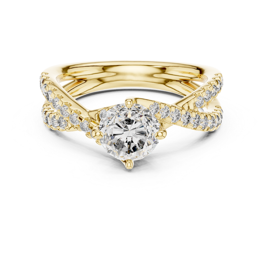 Round Cut Diamond Criss Cross Engagement Ring | Luxury Bridal Style