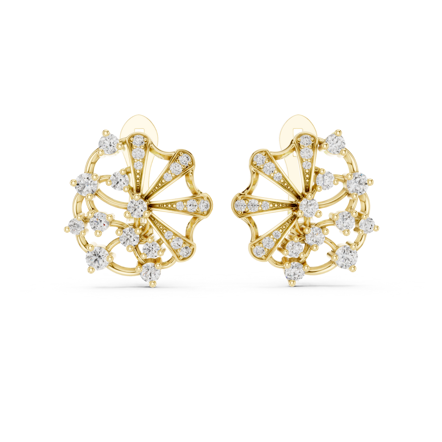 Floral Diamond Stud Earrings with Openwork Fan Design | Radiant Bloom