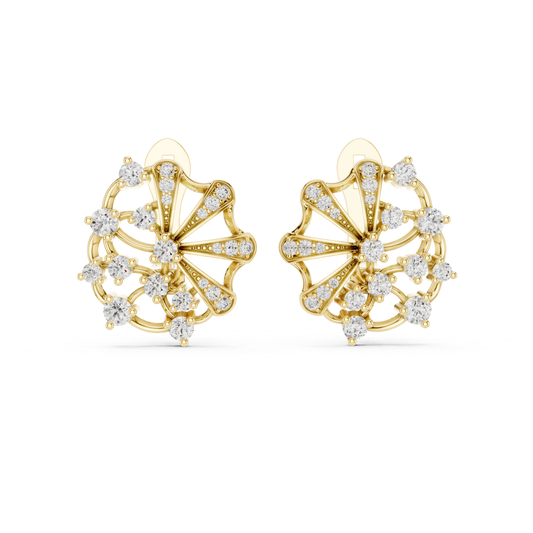 Floral Diamond Stud Earrings with Openwork Fan Design | Radiant Bloom