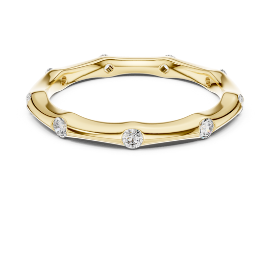 Diamond Station Wedding Band Ring | Modern Gold Stackable Style