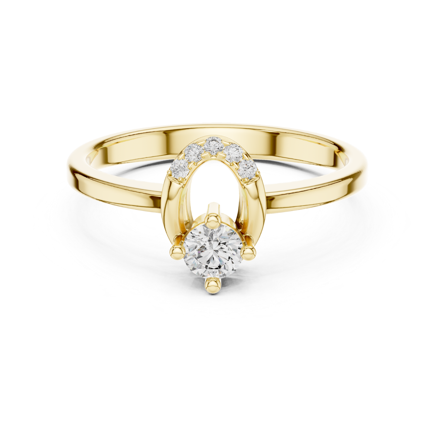 Round Diamond Curved Accent Ring | Elegant Modern Gold Style