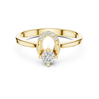 Round Diamond Curved Accent Ring | Elegant Modern Gold Style