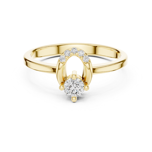 Round Diamond Curved Accent Ring | Elegant Modern Gold Style